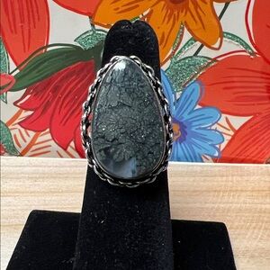 Moss Agate Silver Overlay statement Ring Size 5 New